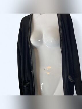 Daisy Fuentes black cardigan with beaded trim & pockets 1X